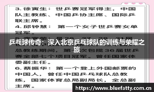 乒乓球传奇：深入北京乒乓球队的训练与荣耀之旅
